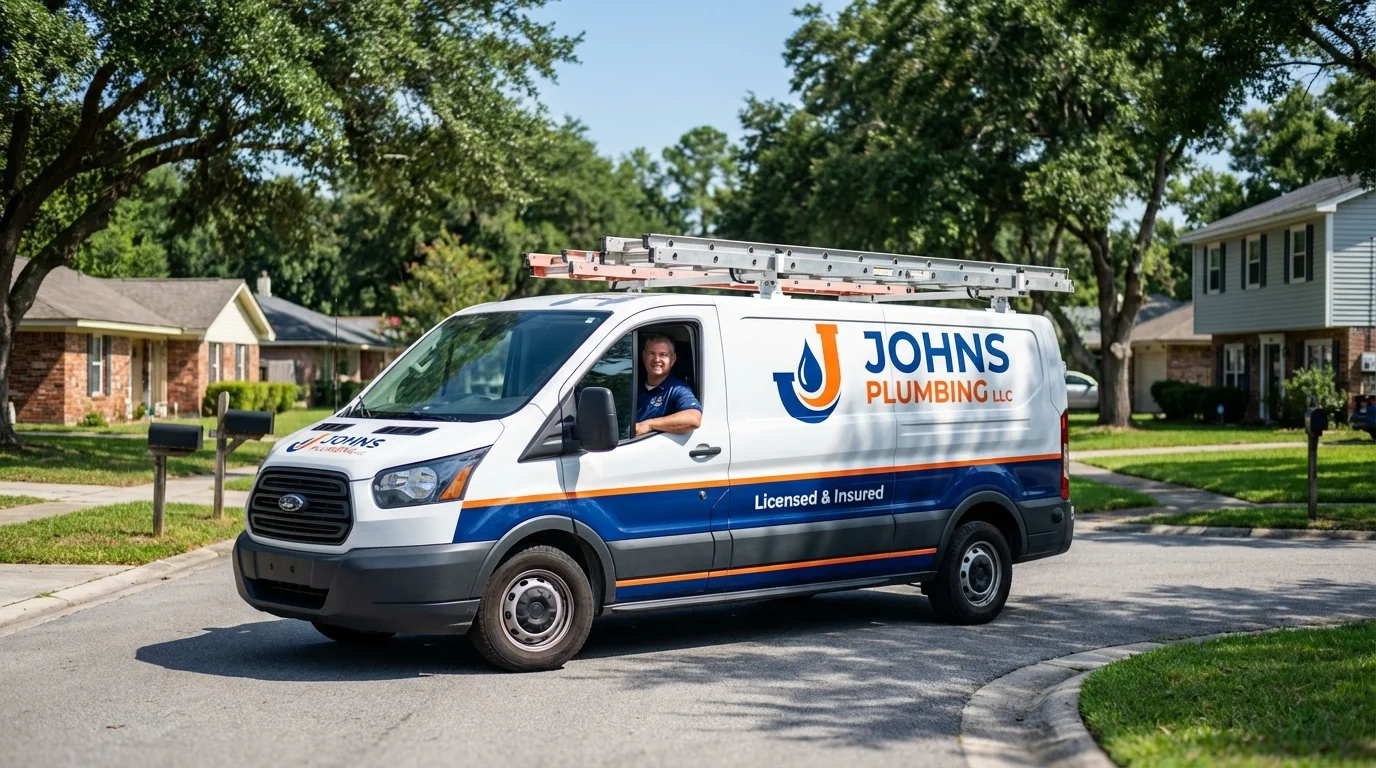 Johns Plumbing LLC service van in Hillsboro, MO