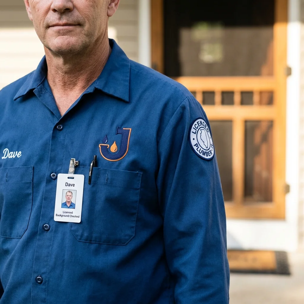 Licensed plumber showing ID badge in Hillsboro, MO