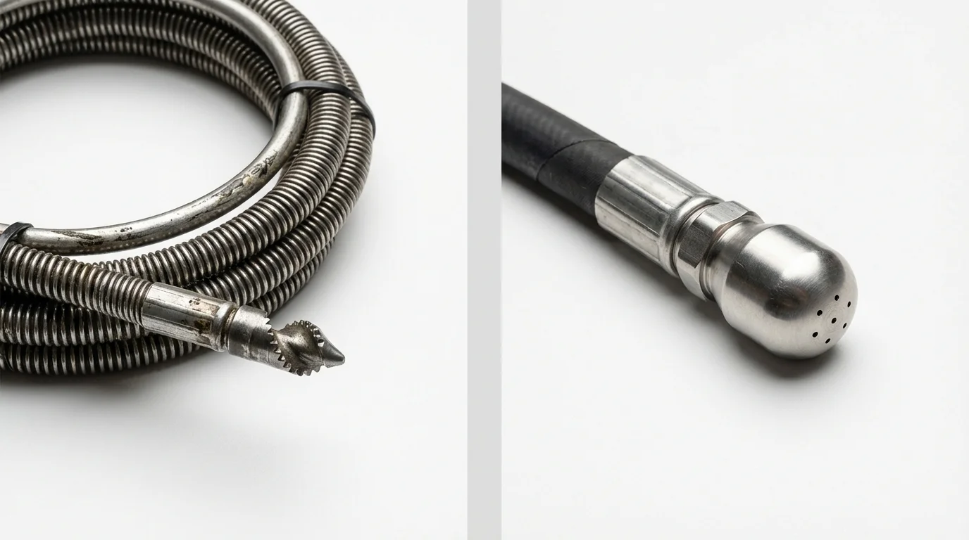 Drain snake cable and hydro jetting nozzle used for drain cleaning in Hillsboro, MO
